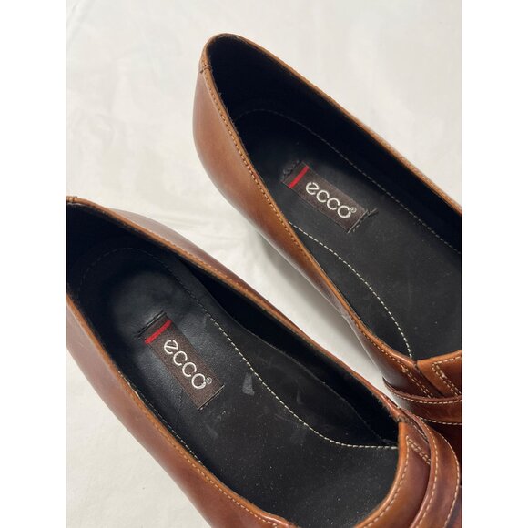 Ecco Womens Brown Leather Heeled Loafers Size 39, 8-8.5 - Picture 3 of 8